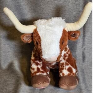 14" Build a Bear Workshop Cow Bull Brown White Longhorn Horns Plush Stuffed BABW